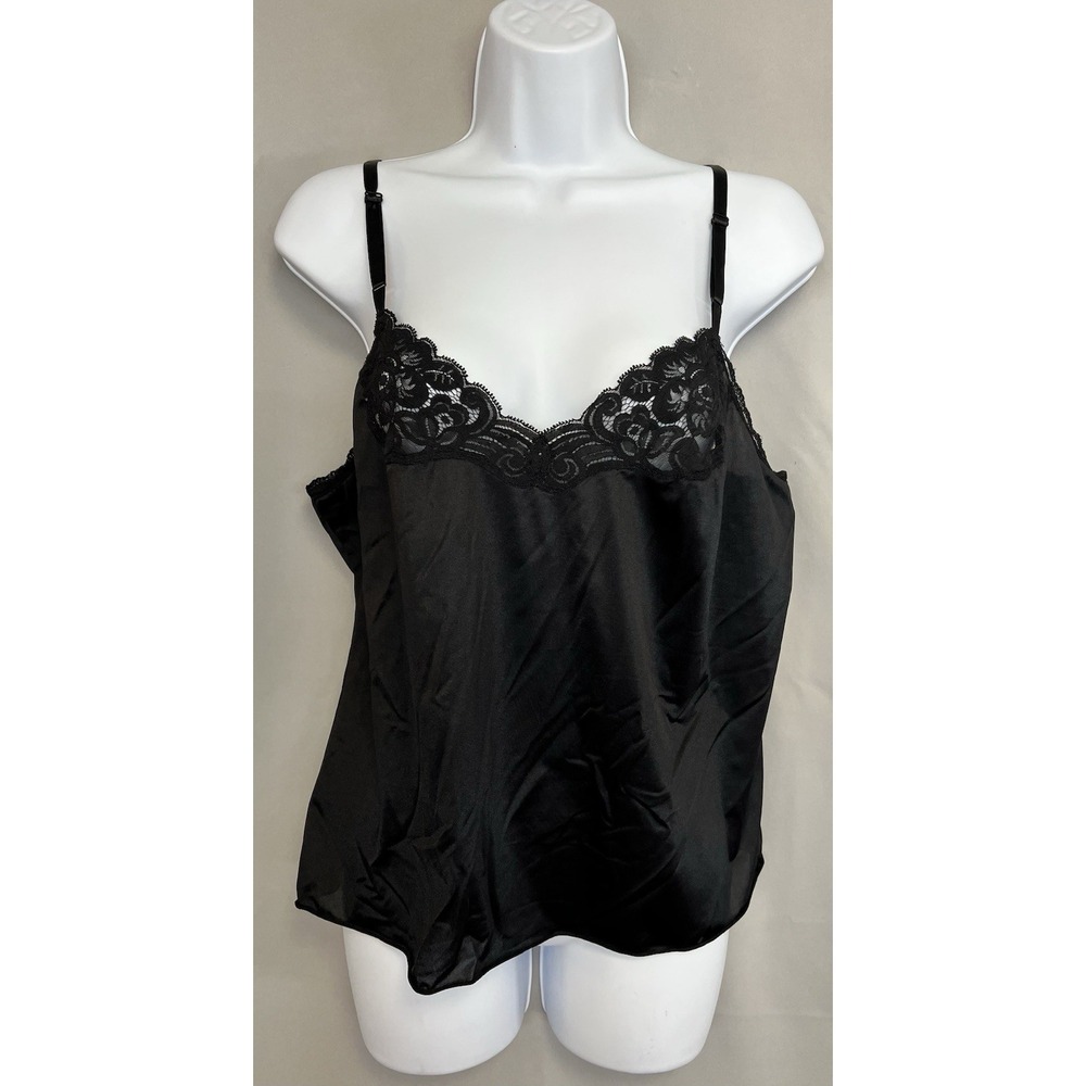 Vintage Vanity Fair Top Babydoll Tank Sleepwear Black Sz 38/44 Women's Y2K